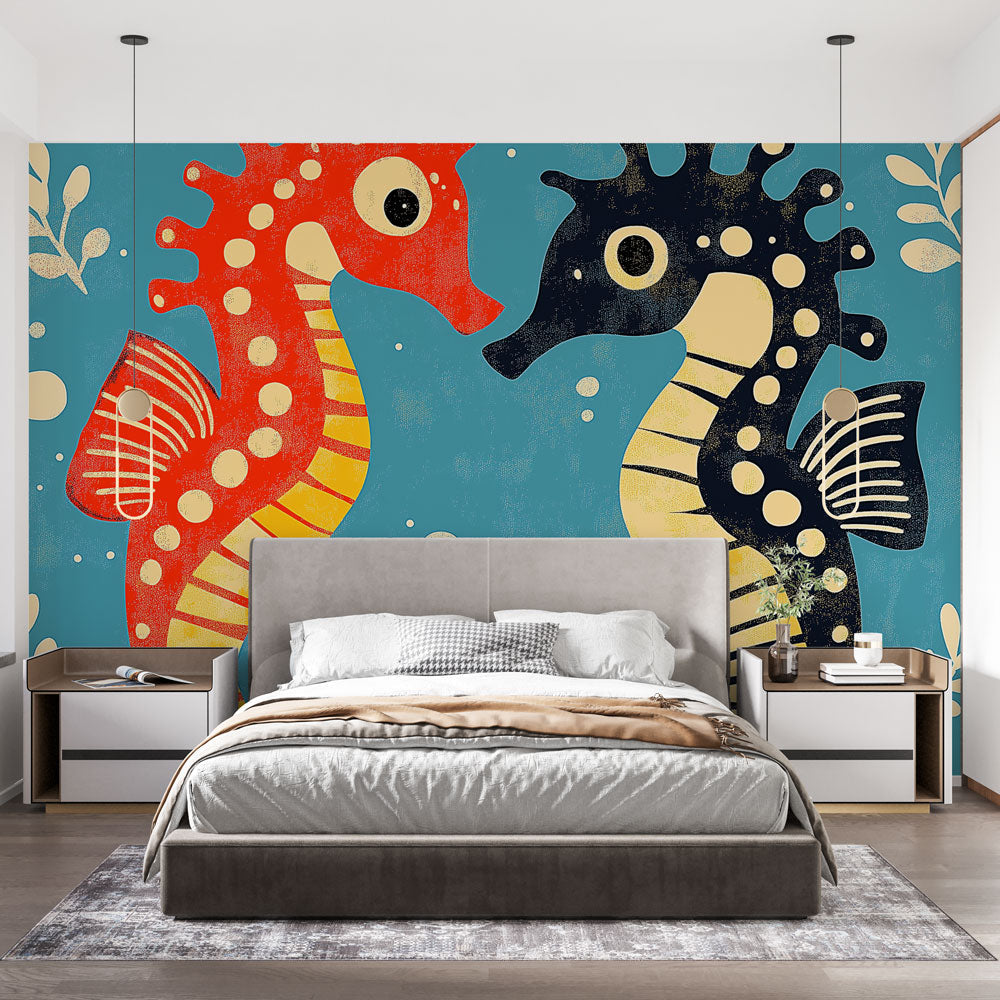 Seahorses Wallpaper | Playful Colorful Seahorses on Aquatic Background