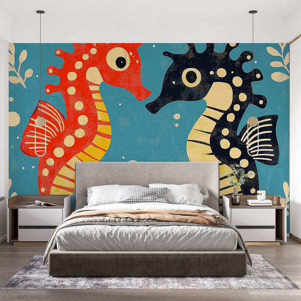 Seahorses Wallpaper | Playful Colorful Seahorses on Aquatic Background