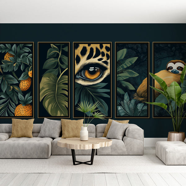 Exotic Animals and Foliage Wallpaper on Dark Background
