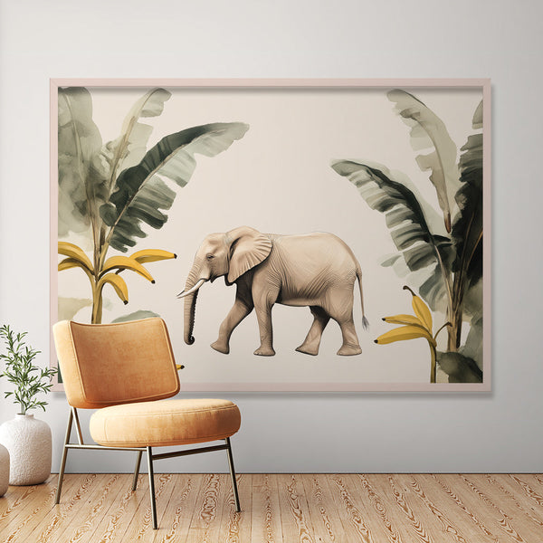 Elegant Elephant Wallpaper with Leaves and Bananas