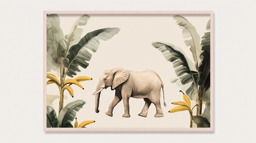 Elegant Elephant Wallpaper with Leaves and Bananas