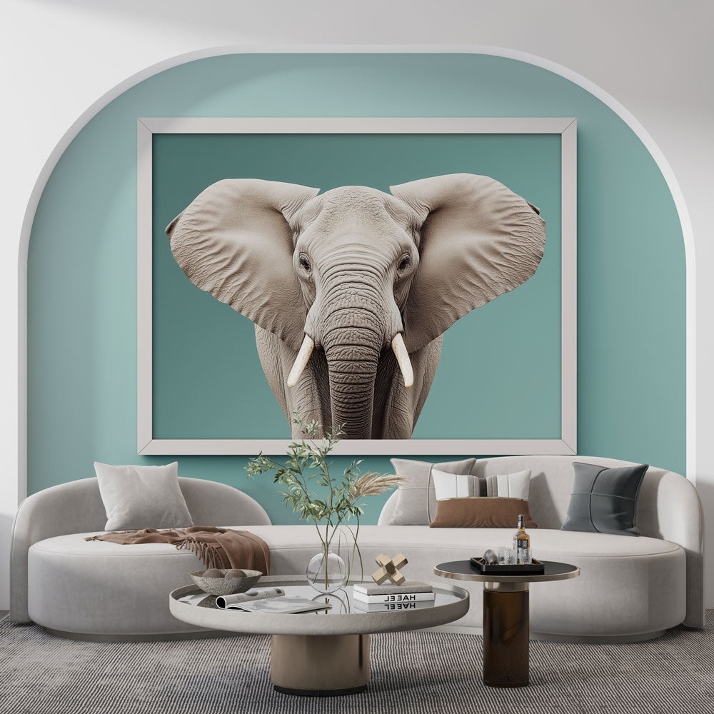 Elegant Elephant Wallpaper on Turquoise Background