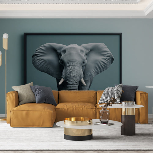Painting-style wallpaper showing elegant elephant illustration in grey tones
