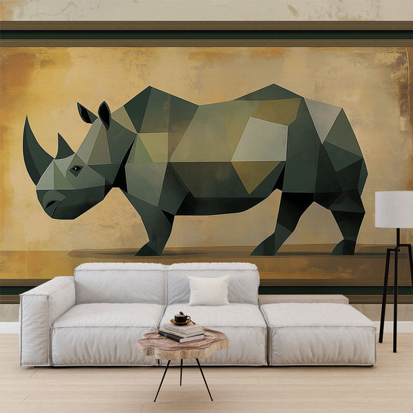 Painting-Style Wallpaper | Artistic Rhinoceros in Earthy Tones