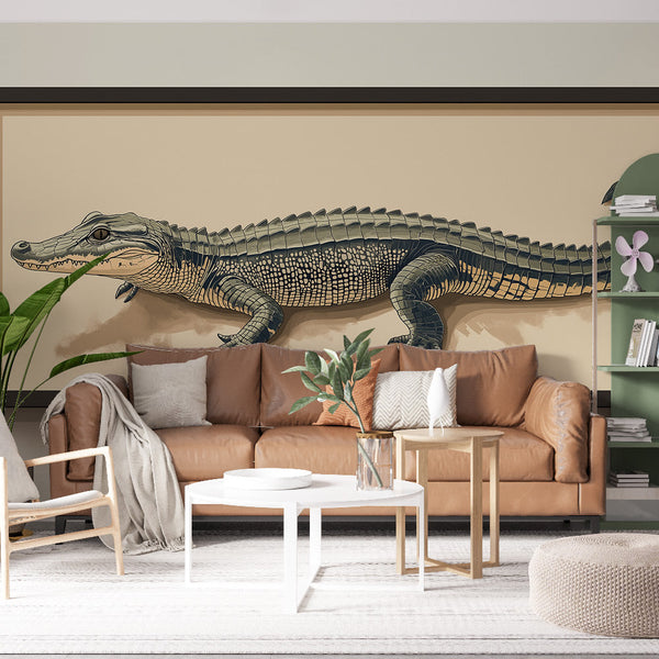 Painting-Style Wallpaper | Realistic Crocodile on Neutral Background