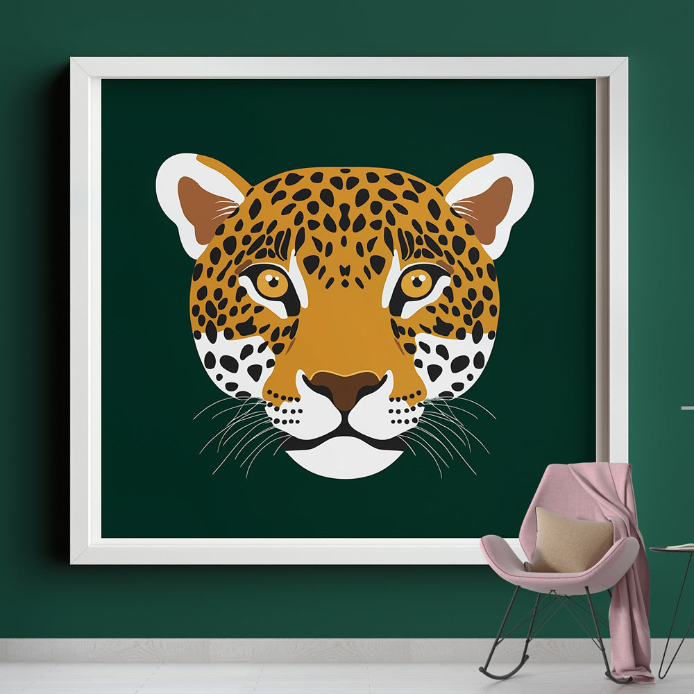 Stylised Leopard Head Wallpaper on Green Background