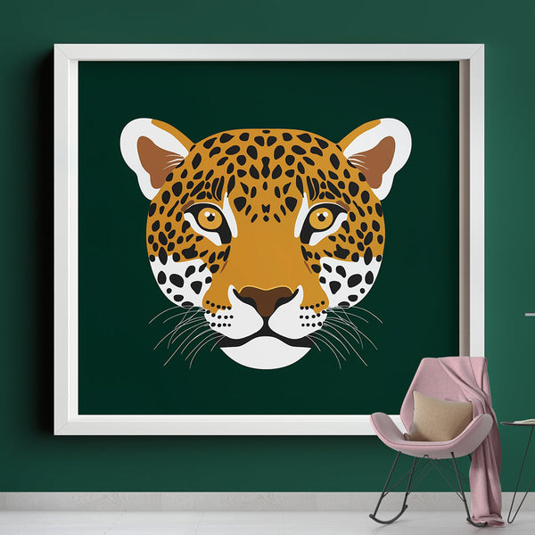 Stylised Leopard Head Wallpaper on Green Background