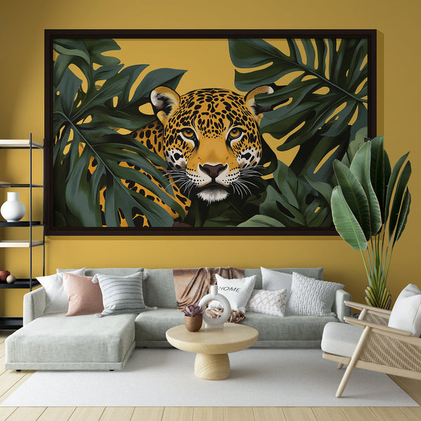 Majestic Leopard Wallpaper with Tropical Foliage