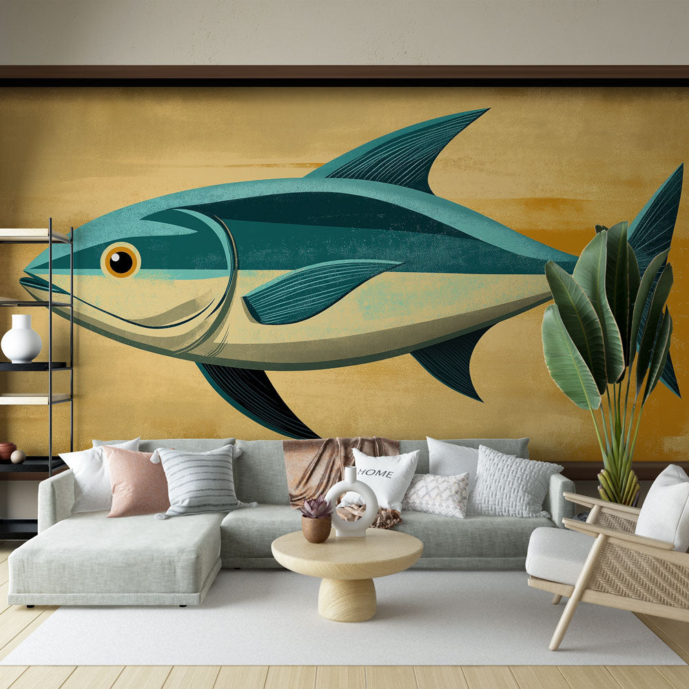 Stylised Fish Wallpaper on Golden Background