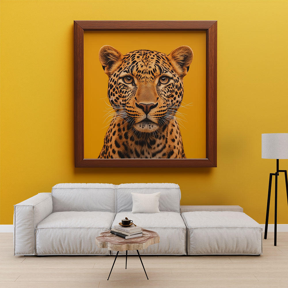 Captivating Leopard Portrait Wallpaper on Vibrant Yellow