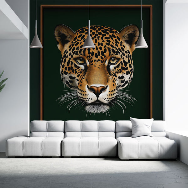 Realistic Leopard Portrait Wallpaper on Dark Green