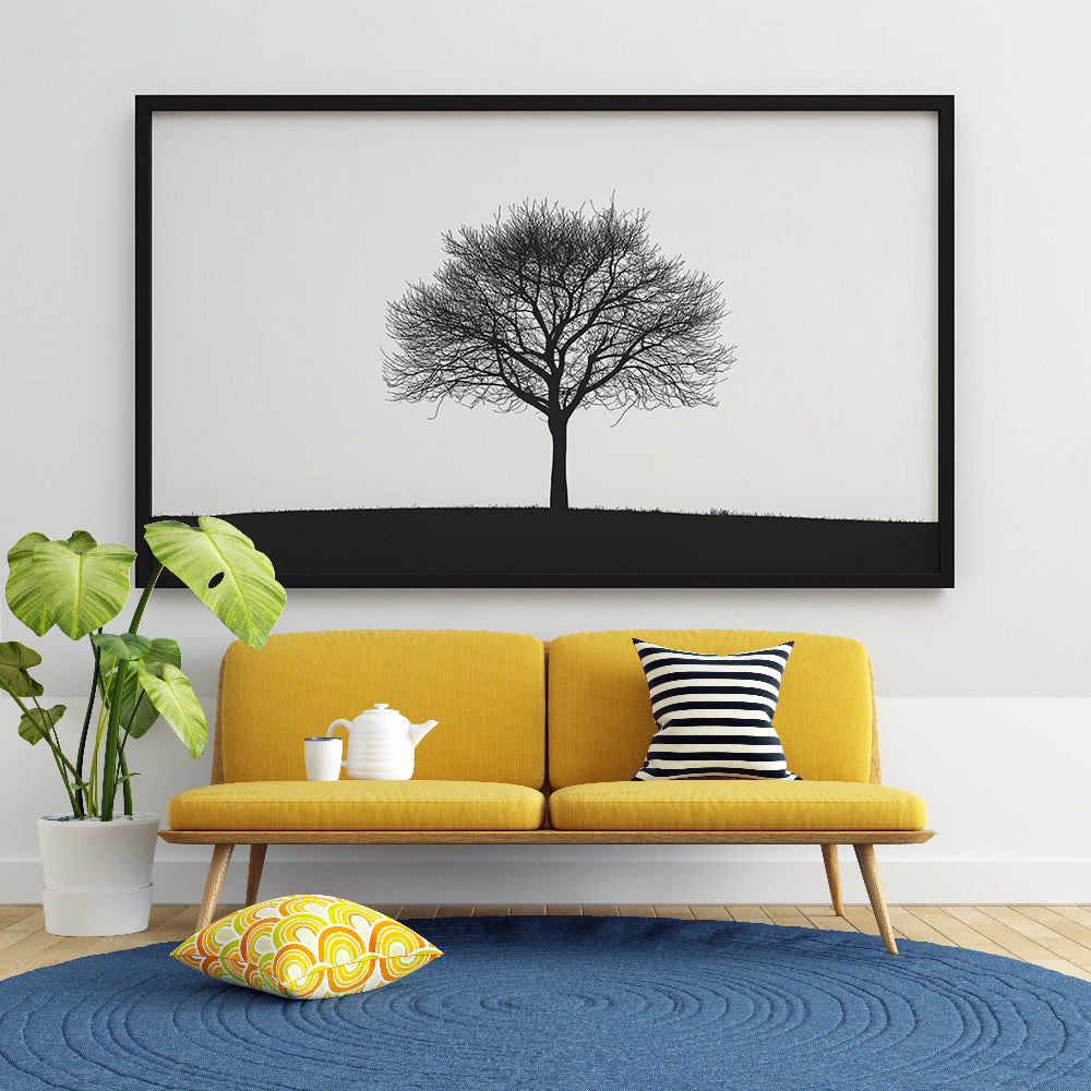 Painting-Style Wallpaper | Black Tree Silhouette on White