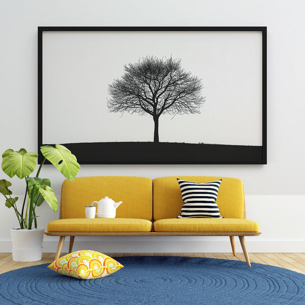 Painting-Style Wallpaper | Black Tree Silhouette on White