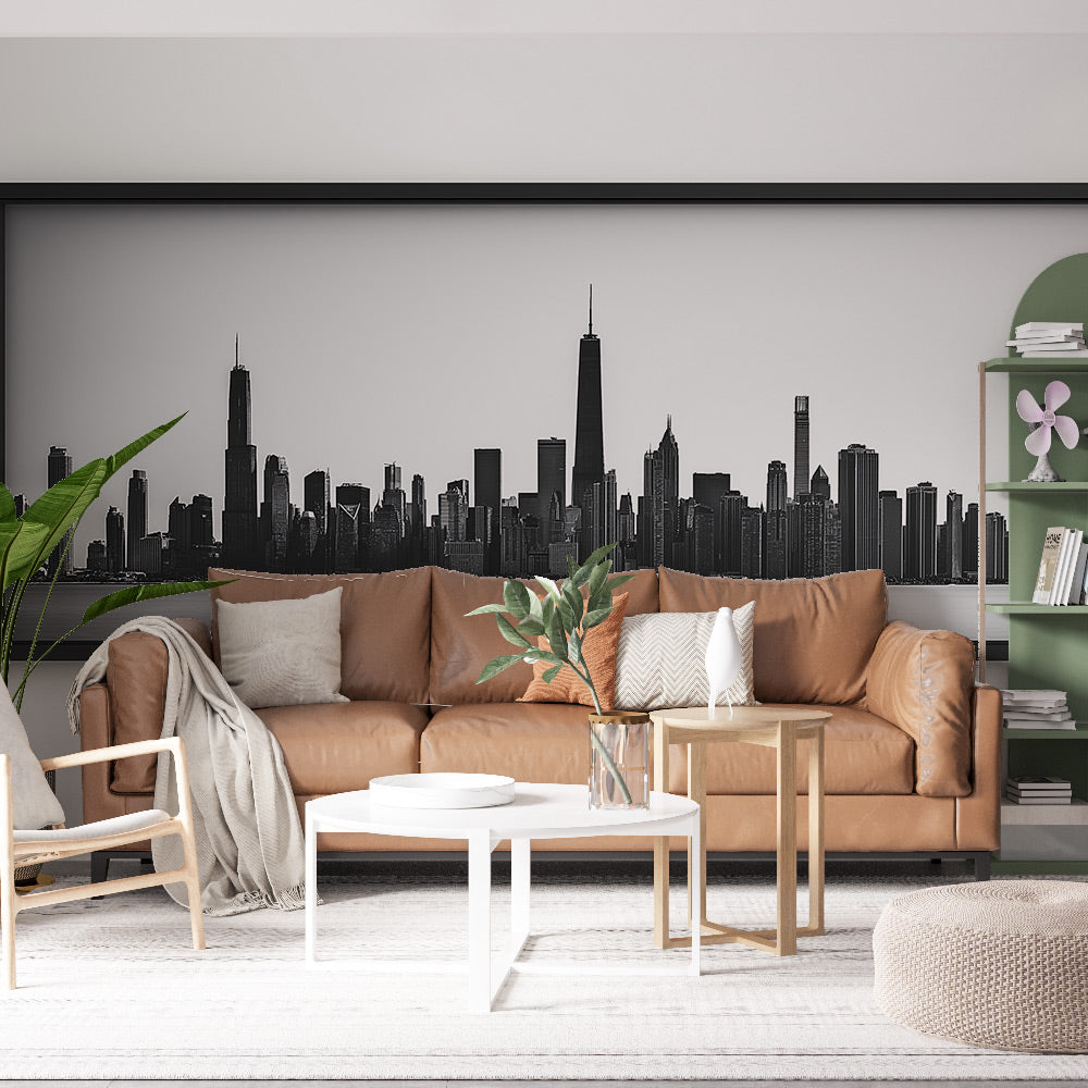Painting-Style Wallpaper | Black and White Skyline Silhouette