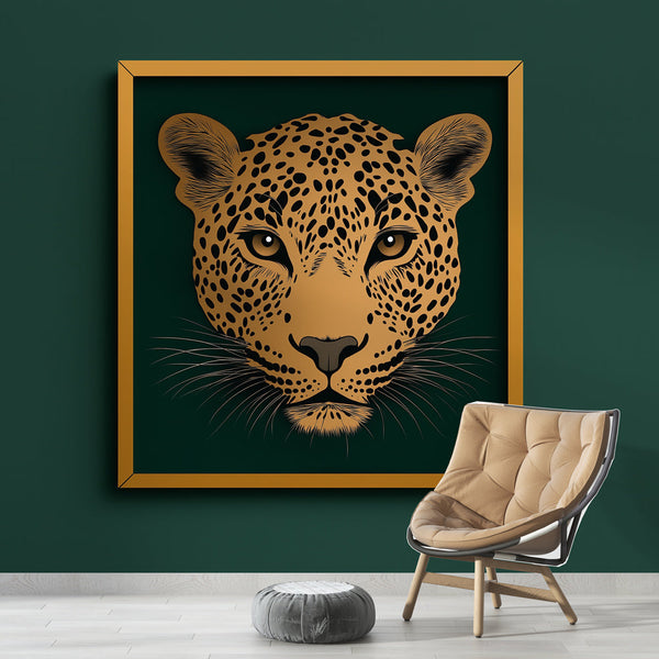 Elegant Leopard Head Wallpaper on Green Background