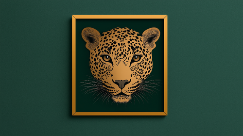 Elegant Leopard Head Wallpaper on Green Background