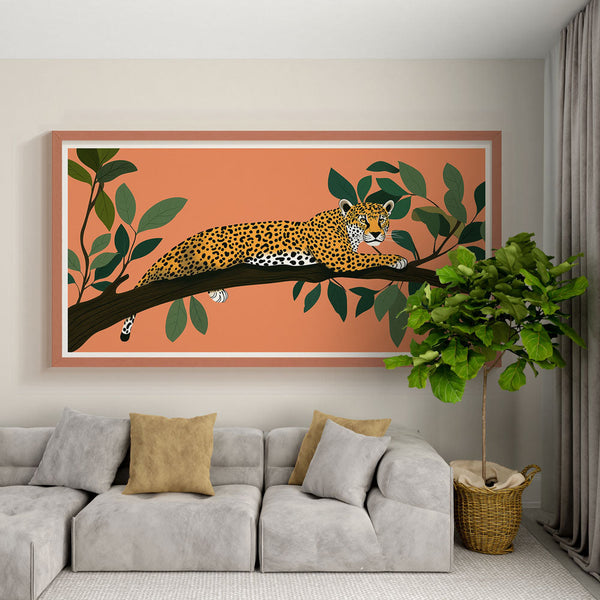 Painting-Style Wallpaper | Majestic Leopard Resting on Lush Branch