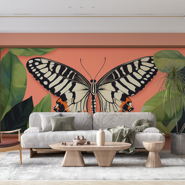 Majestic Butterfly Wallpaper on Lush Coral Foliage