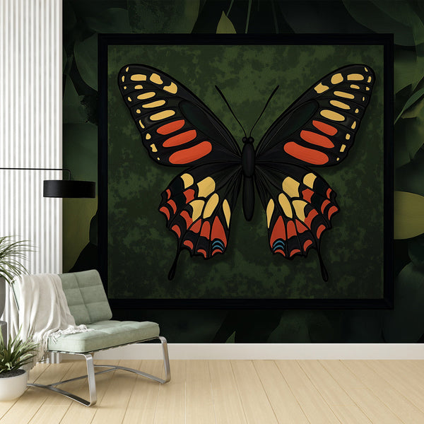 Colourful Butterfly Wallpaper | Painted Green Wall Mural