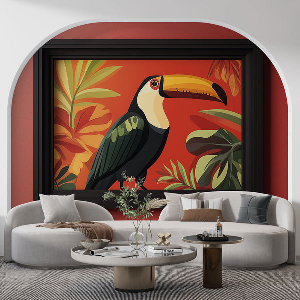 Painting-Style Wallpaper | Colorful Toucan Among Lush Foliage