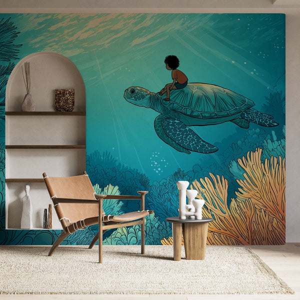 Underwater Wallpaper | Sea Turtle Among Colorful Corals