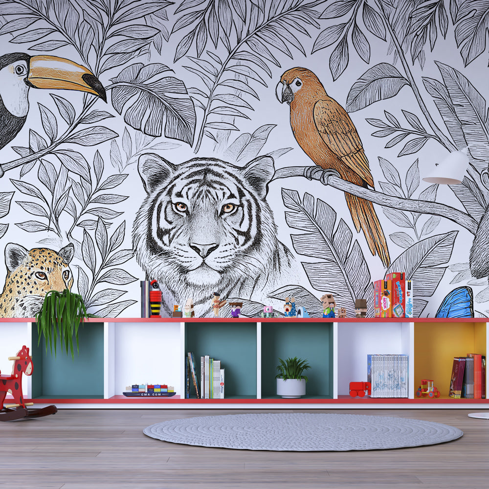 Jungle Animal Wallpaper | Exotic Animals and Lush Foliage