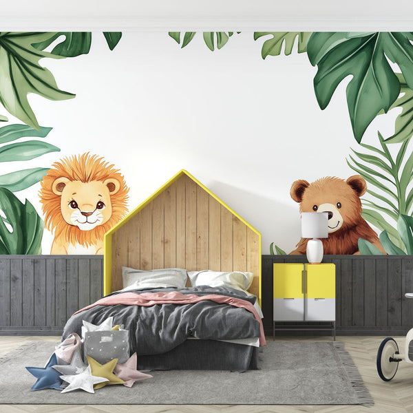 Childlike Jungle Wallpaper | Cute Animal Tropical Wall Mural