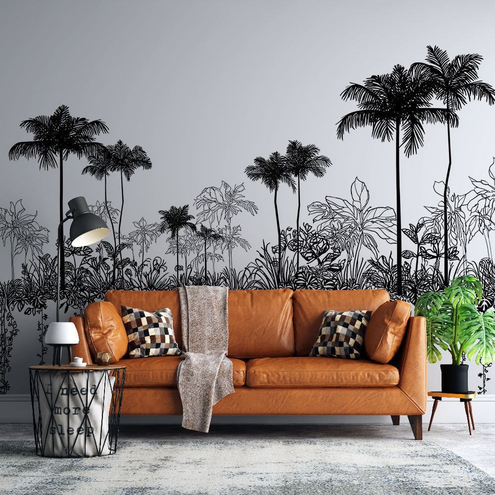 Graphic Jungle Wallpaper | Black and White Palm Wall Mural