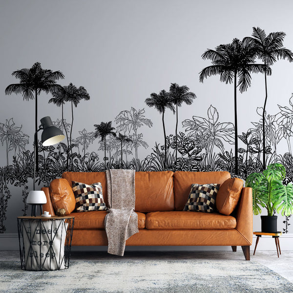 Graphic Jungle Wallpaper | Black and White Palm Wall Mural