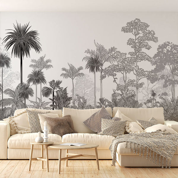Minimalist Jungle Wallpaper | Black and White Palm Trees