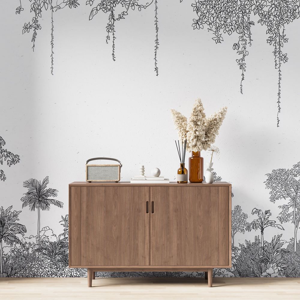 Monochrome Jungle Wallpaper | Black and White Foliage Wall Mural