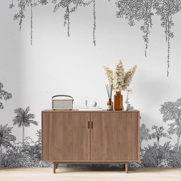 Monochrome Jungle Wallpaper | Black and White Foliage Wall Mural