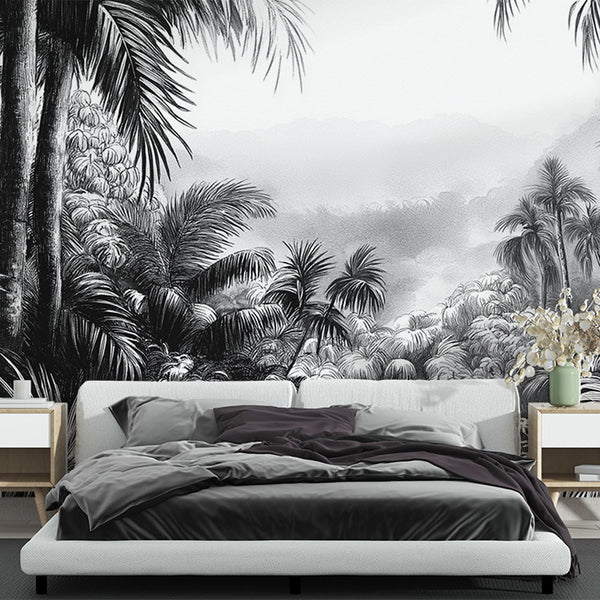 Monochrome Jungle Wallpaper | Tropical Landscape Mural