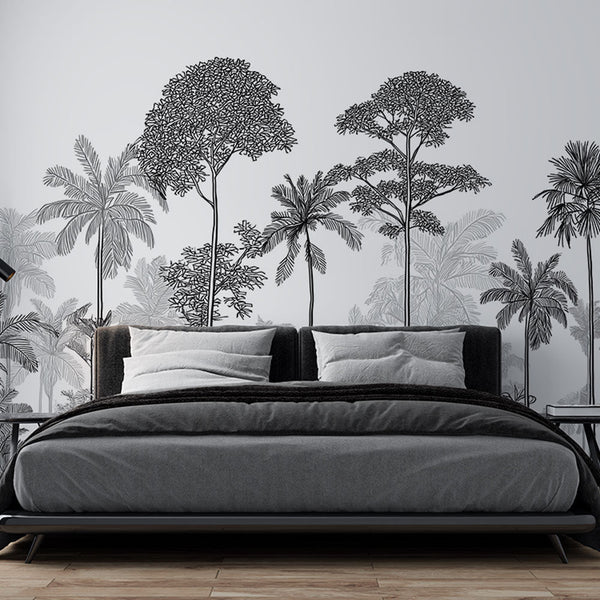 Monochrome Jungle Wallpaper | Black and White Palm Landscape