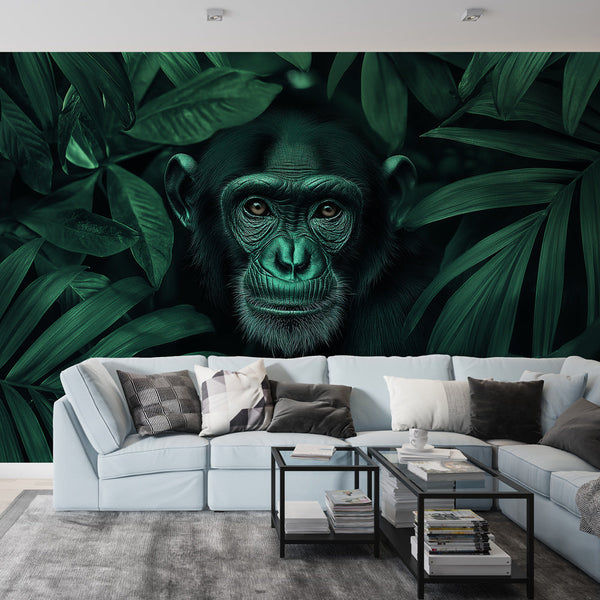 Jungle Wallpaper | Monkey Wall Mural Hidden in Lush Foliage