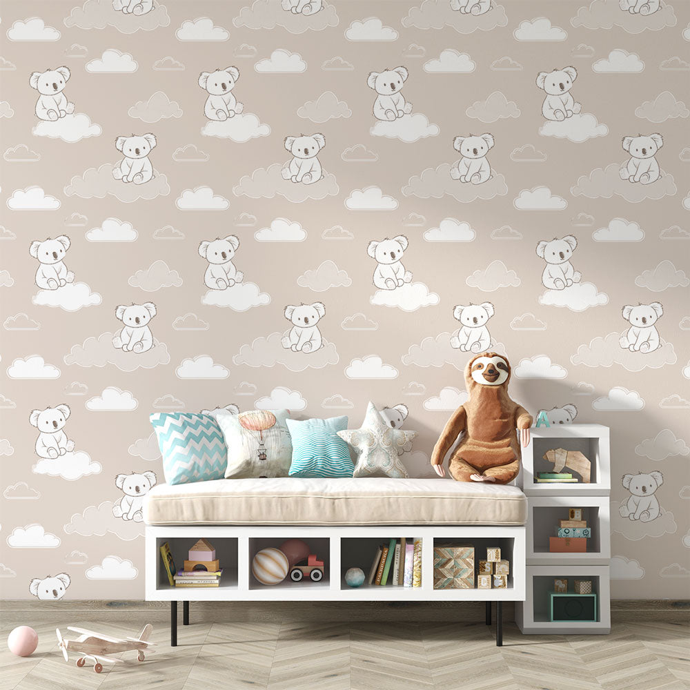 Koala Wallpaper | Cloud and Beige Nursery Wall Mural