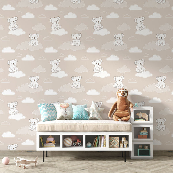 Koala Wallpaper | Cloud and Beige Nursery Wall Mural