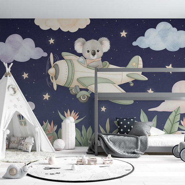 Koala Wallpaper | Airplane and Stars Kids Wall Mural