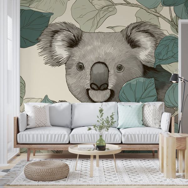 Koala Wallpaper | Illustrated Koala Framed by Green Leaves