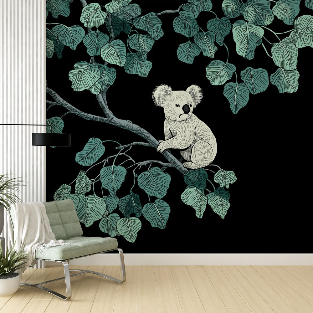 Koala Wallpaper | Adorable Koala Framed by Elegant Green Leaves