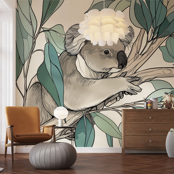Koala Wall Mural | Adorable Koala on a Eucalyptus Branch