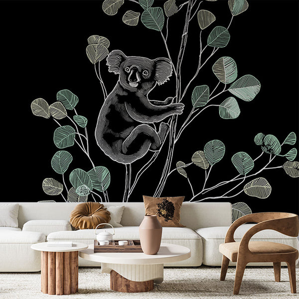 Koala Wallpaper | Stylized Koala on a Leafy Branch in Black
