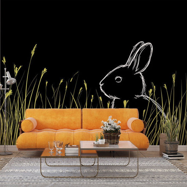 Rabbit Wallpaper | Hare Hidden in Golden Grass on Black