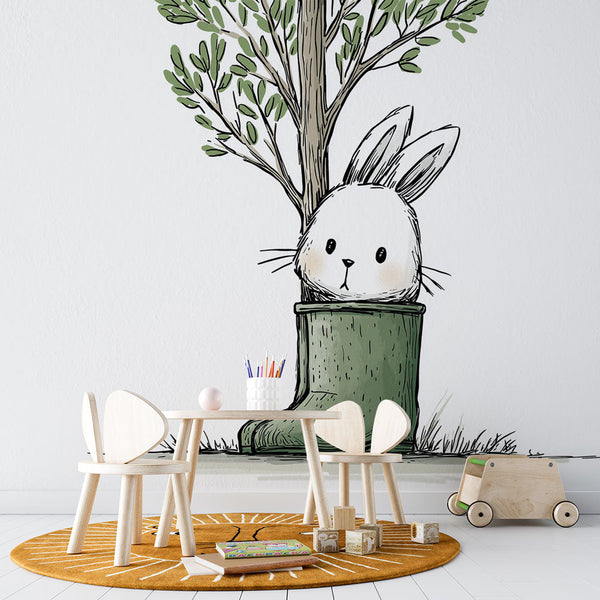 Rabbit and Tree Wallpaper | Bunny in a Boot with a Sapling