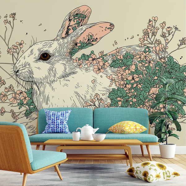Floral Rabbit Wallpaper | Adorable Rabbit Framed by Blossoms
