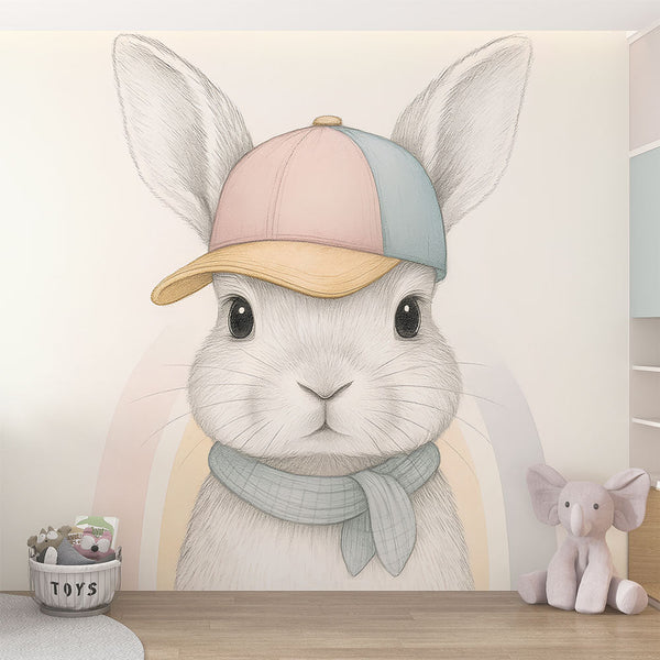 Cute Rabbit Wallpaper | Bunny in a Colorful Cap and Scarf