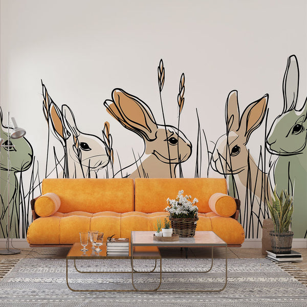 Rabbit Wallpaper | Graphic Rabbits in a Wild Field