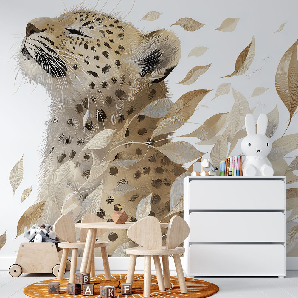 Leopard and Foliage Wallpaper | Elegant Cat, Fine Leaves