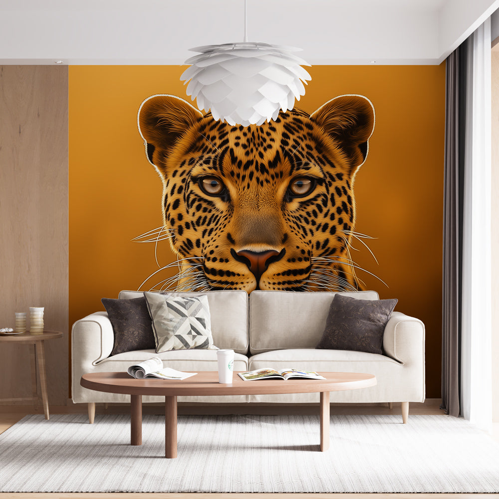 Proud Leopard Wallpaper on Golden Background | Wall Mural