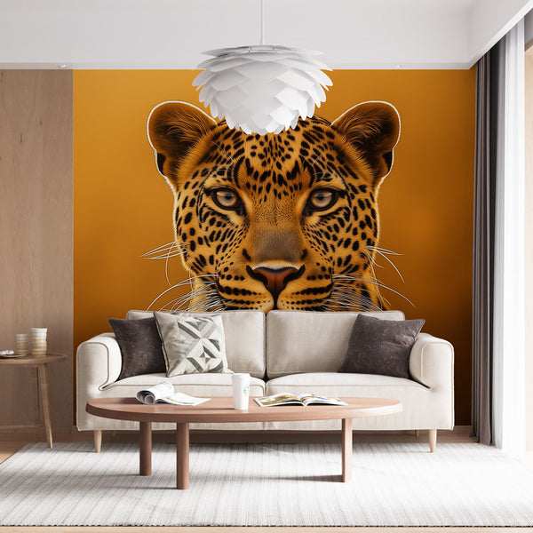 Proud Leopard Wallpaper on Golden Background | Wall Mural